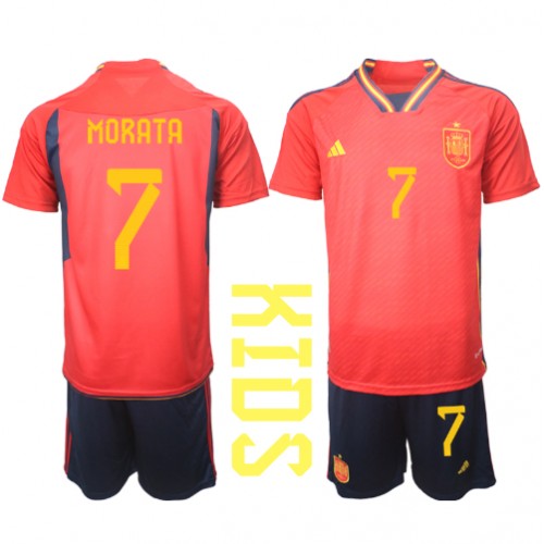 Fotballdrakt Barn Spania Alvaro Morata #7 Hjemmedraktsett VM 2022 Kortermet (+ Korte bukser)